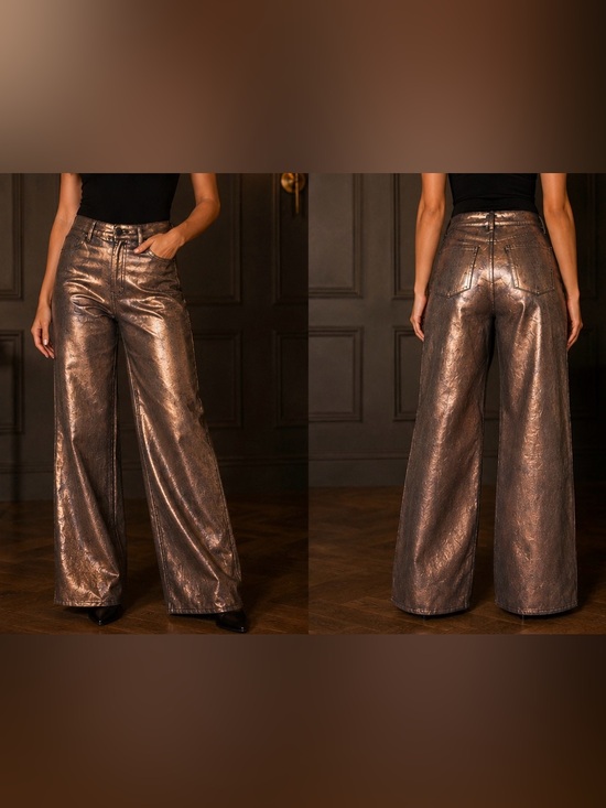 GB Pants - GB Metallic Bronze Wide Leg Pants NWT Glam Statement Jeans